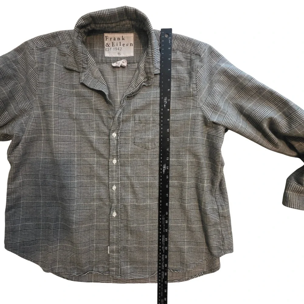 Frank & Eileen relax Button Shirt Women XL Grey Plaid Glen Check Woven in Italy - Picture 7 of 12
